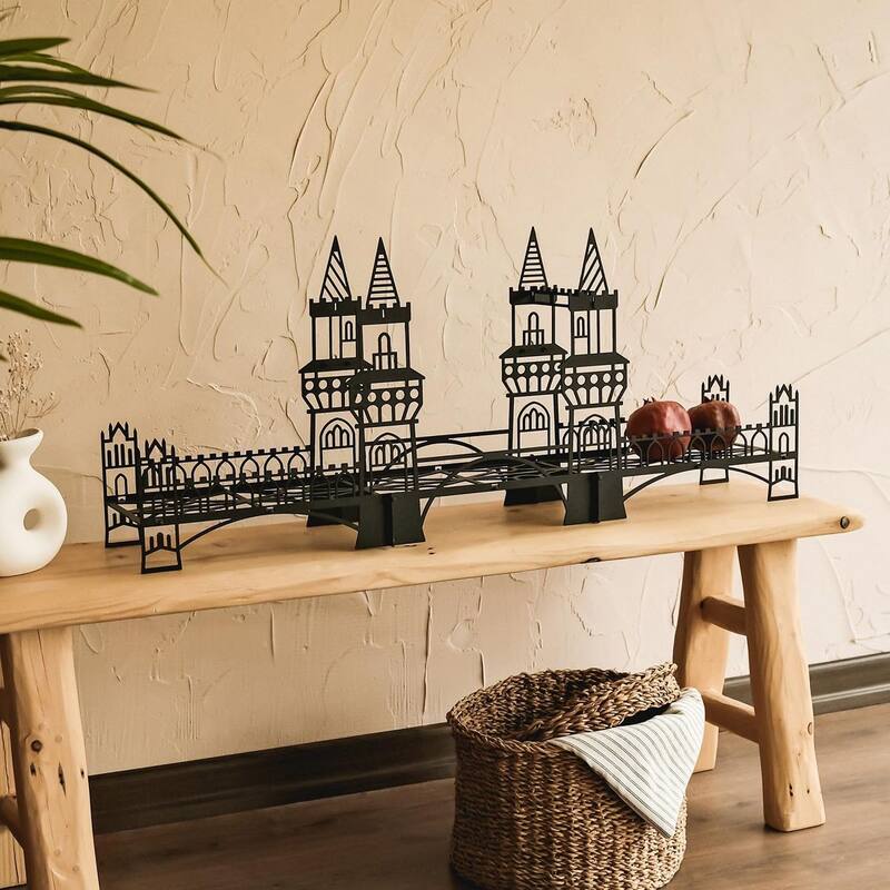 Metal Bridge Shelf for Desk or Wall, Unique Home Office Decor - 35.4" (W) x 14.5" (H) x 7.3" (D), 