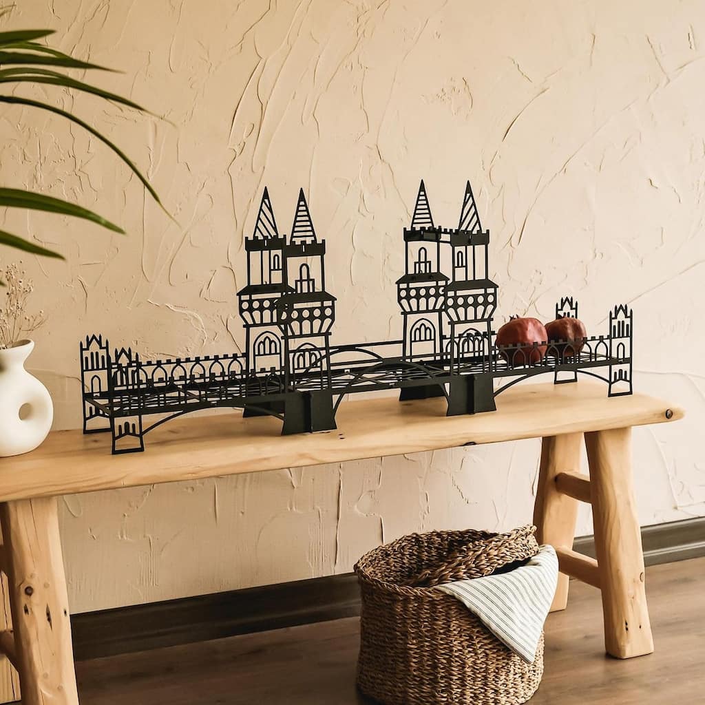Metal Bridge Shelf for Desk or Wall, Unique Home Office Decor - 35.4" (W) x 14.5" (H) x 7.3" (D), 