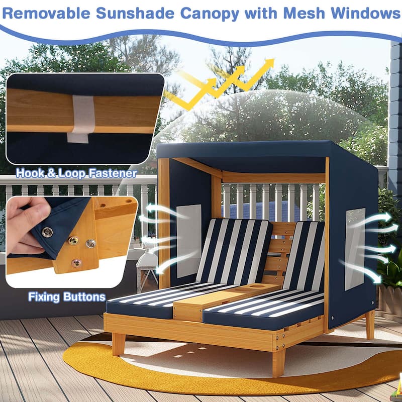 Costway Kids Double Chaise Lounge Patio Lounge Chair with Cup Holders