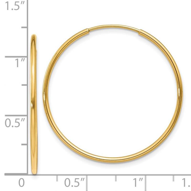 Curata 14k Yellow Gold Polished 1.25x30mm Endless Hoop Earrings