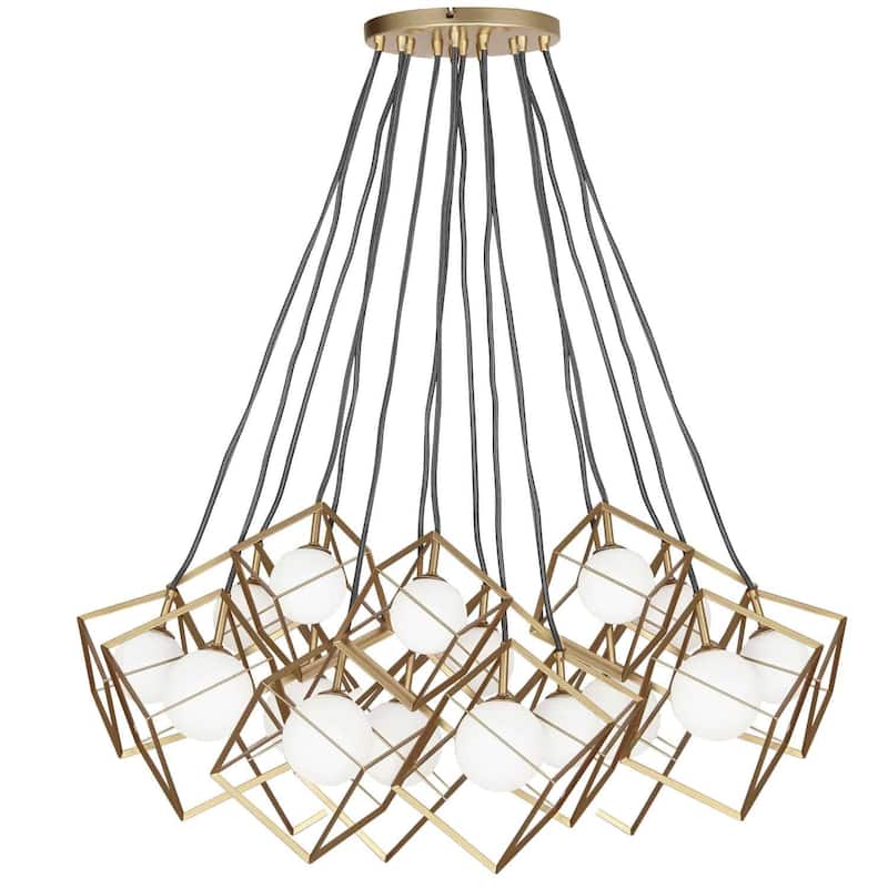 16 Light Baroque Pendant Chandelier, Gold Finish with White Glass Shades - 34.25