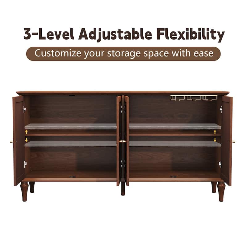 58" Mid-Century 4-Door Cabinet