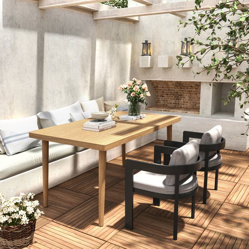 Roomfitters 3-Piece Outdoor Dining Set, Modern Patio Furniture, Acacia Wood Table & 2 Chairs with Cushions - Beige
