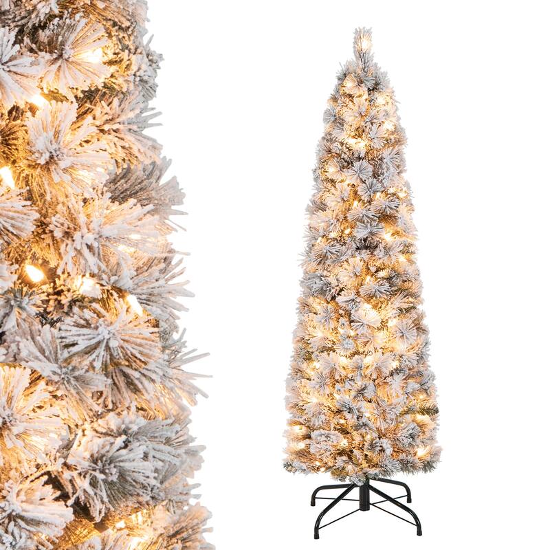 Gymax 4.5/6/7 FT Pre-Lit Artificial Christmas Tree Slim Pencil Xmas