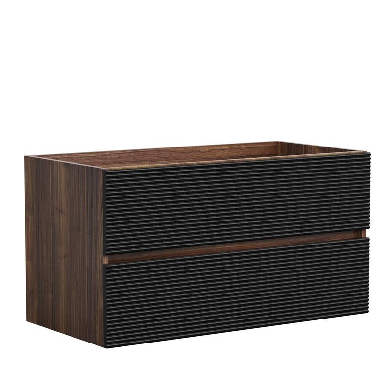 Wall-Mounted Cabinet Without Basin In Black & Walnut With 2 Drawers Kd.