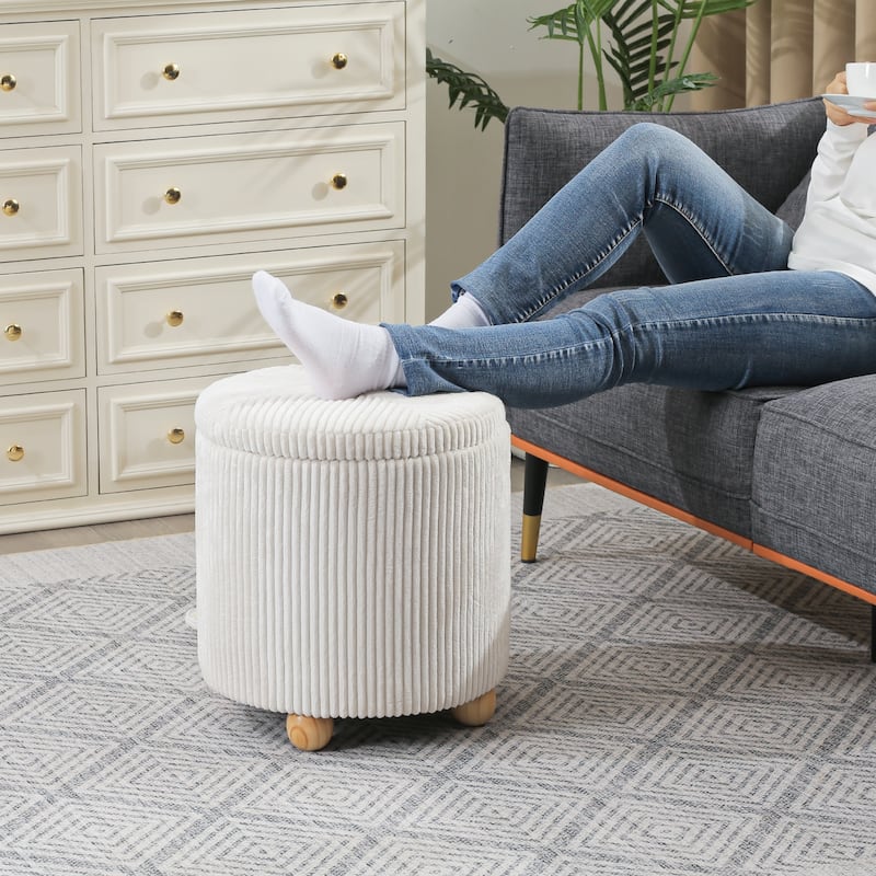 Adeco Round Velvet Storage Ottoman