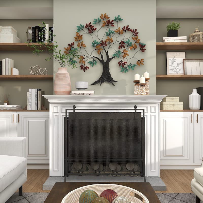Multi Colored Metal Tree Home Wall Decor with Leaf Detail