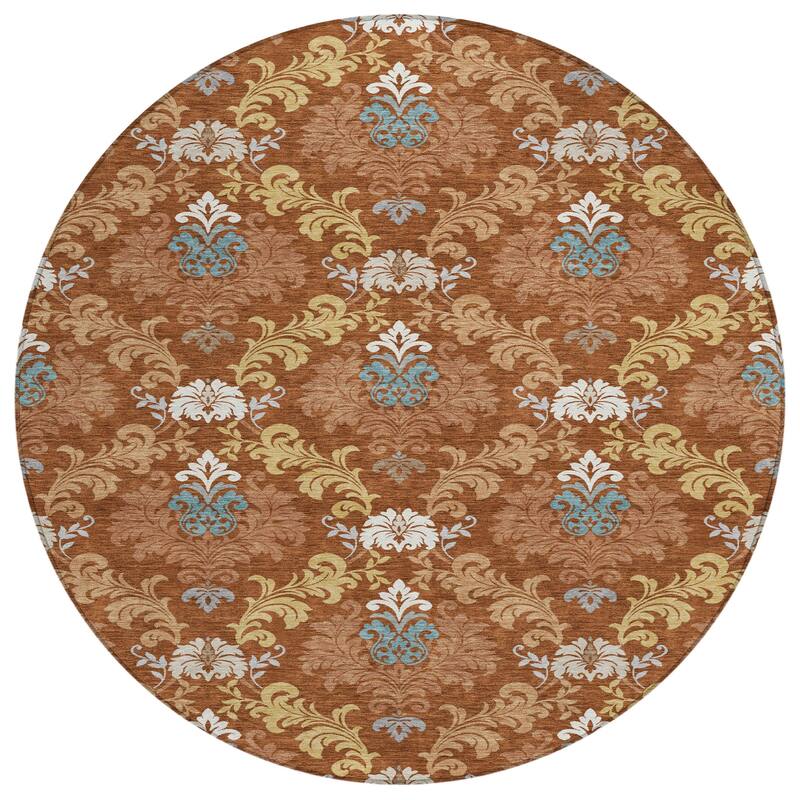 Machine Washable Indoor/ Outdoor Damask Patna Chantille Rug