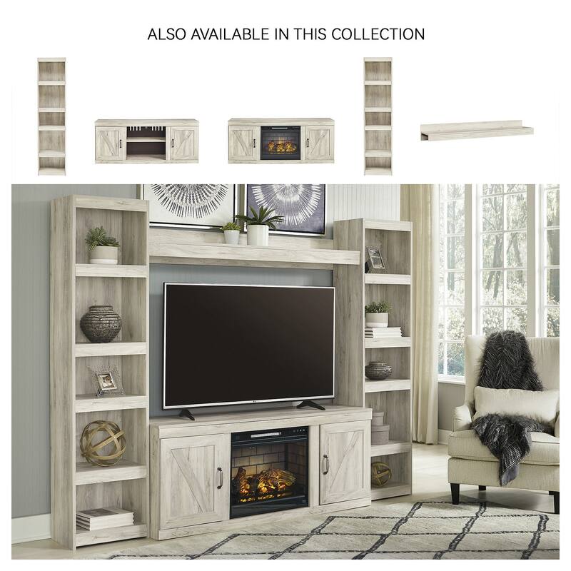 Signature Design by Ashley Bellaby Whitewash 60" TV Stand for TVs up to 69" with Electric Fireplace - 60"W x 15.5"D x 24.5"H