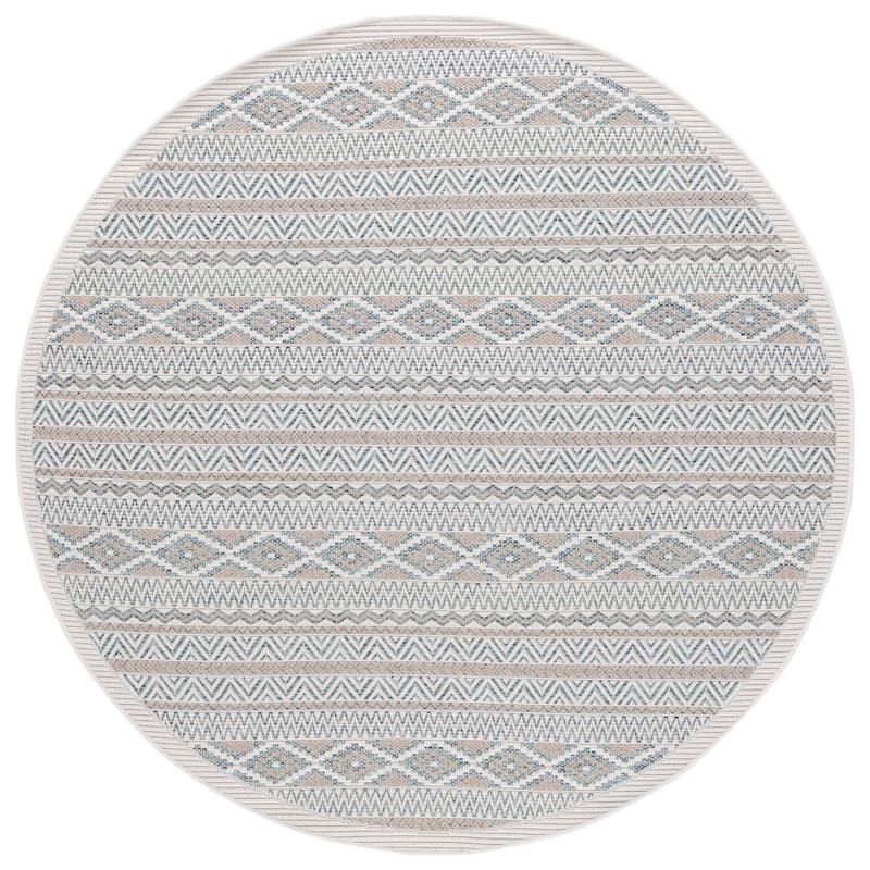 SAFAVIEH Wicker Juliane Casual Rug - 6'7" Round - Aqua/Beige