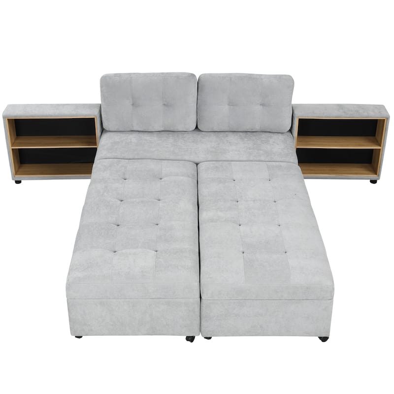 Modern Modular Sofa Bed with Built in Storage Racks and Chenille Upholstery and multiple wheels for Living Room