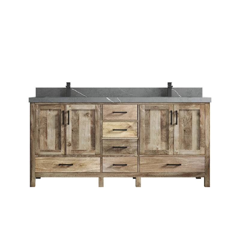 Willow Collections 72 in. W x 22 in. D Malibu Mango Double Sink Bathroom Vanity with Countertop - 2" Piatra Gray - Natural Mango