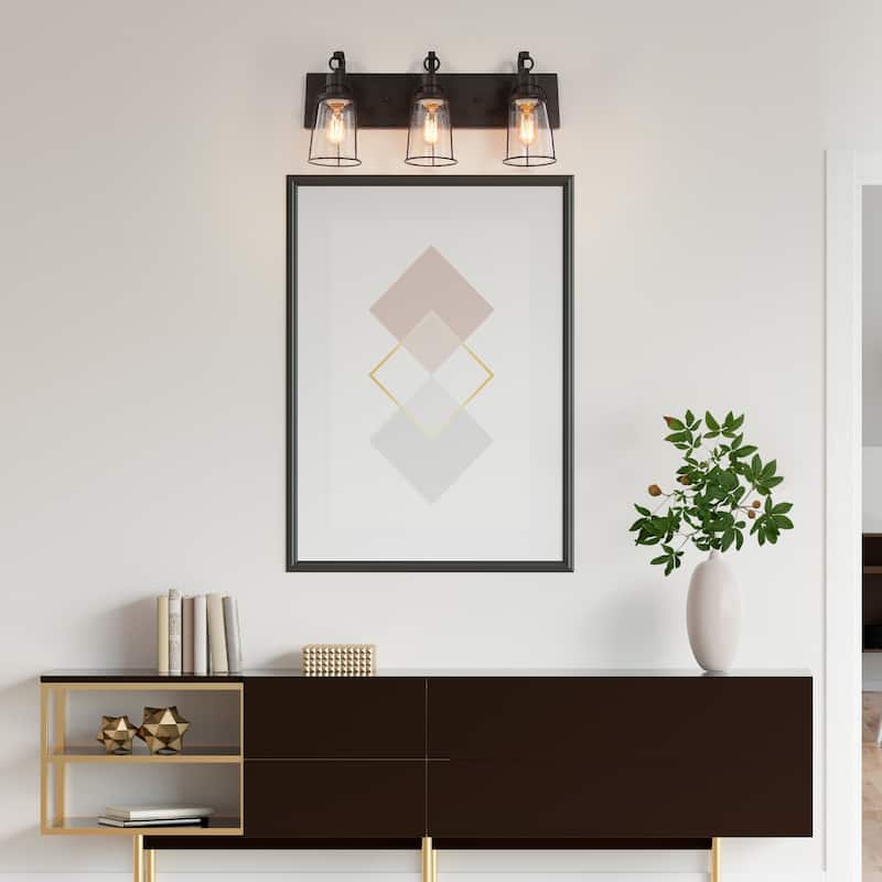 Farmsy Modern Farmhouse 3-Light Linear Glass Bronze Bathroom Vanity Lights Industrial Metal Wall Sconces - L22" x W6" x H 10"