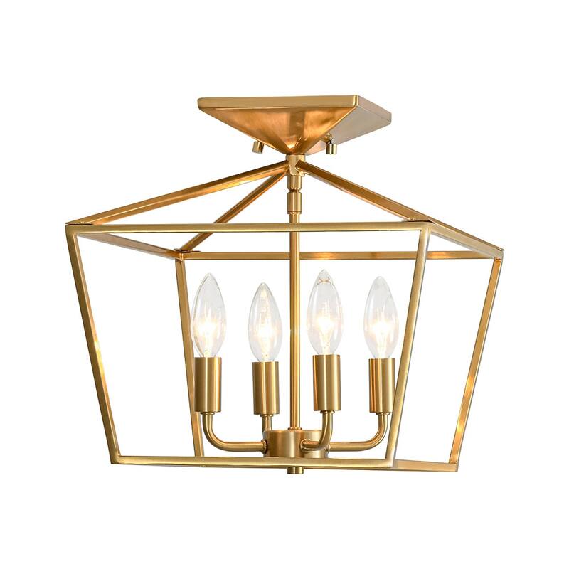 French Country Candle Iron Square Cage Semi Flush Ceiling Lantern