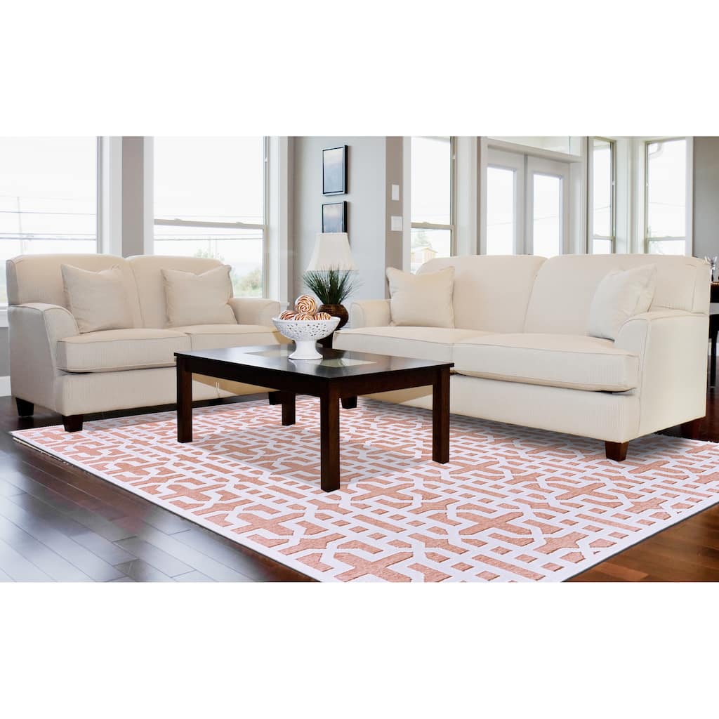Soho Lyra Minimal White Chenille Rug, White/Blush Pink, Area Rug