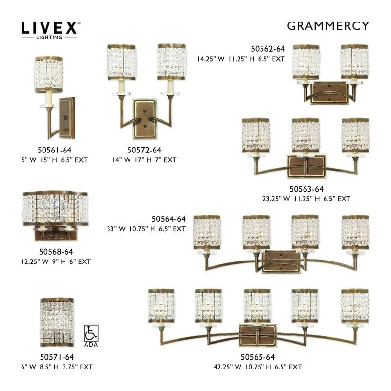 Livex Lighting 2-Light Painted Palacial Bronze Bath Vanity, 50562-64 - 14.25" W 11.25" H 6.5" EXT