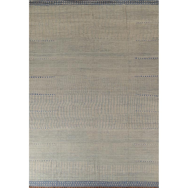 All-Over Abstract Moroccan Modern Area Rug Handmade Stripe Wool Carpet - 8'10"x 11'9"