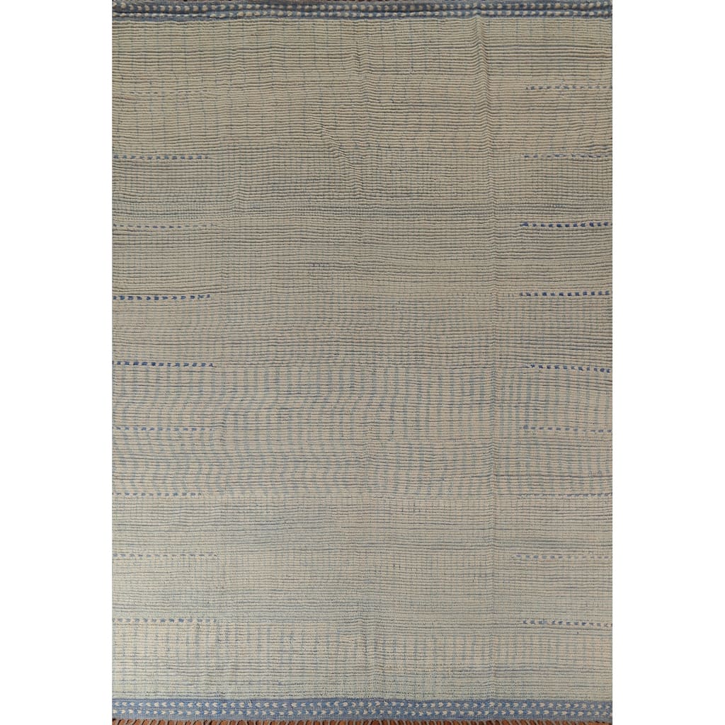 All-Over Abstract Moroccan Modern Area Rug Handmade Stripe Wool Carpet - 8'10"x 11'9"