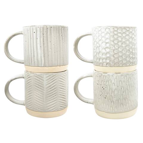 12 oz. Debossed Stoneware Mug with Reactive Glaze Finish (Set of 4 Patterns/Each one will vary)
