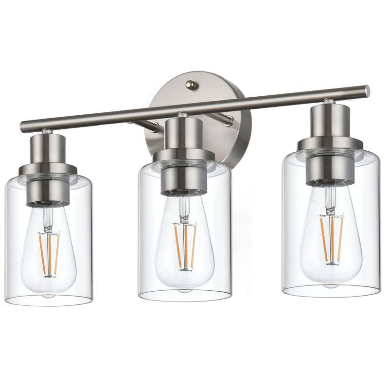 3-Light Bathroom Light Fixtures, Brushed Nickel Modern Vanity Lights Over Mirror with Clear Glass Shade, Bathroom Wall Lamp