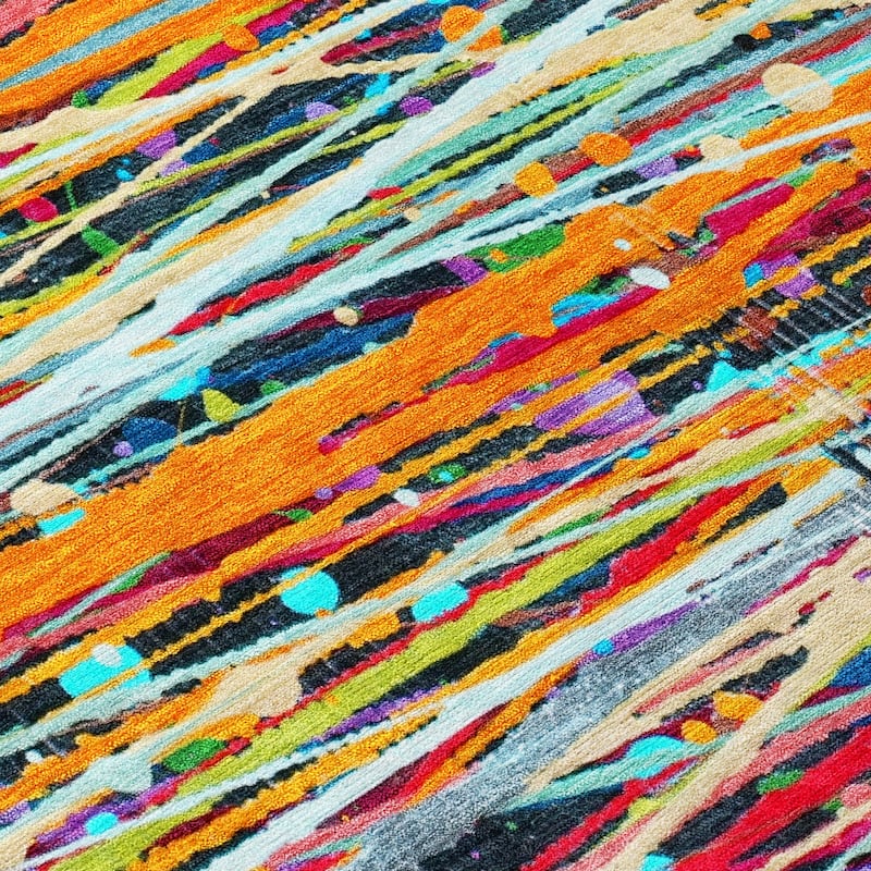 Machine Washable Indoor/Outdoor Abstract Stripes Chantille Rug