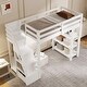 preview thumbnail 3 of 24, Twin/Full Size Loft Bed with Small Wardrobe, LED Light and Storage Staircase, Wooden Loft Bedframe with Storage Shelves for Kids