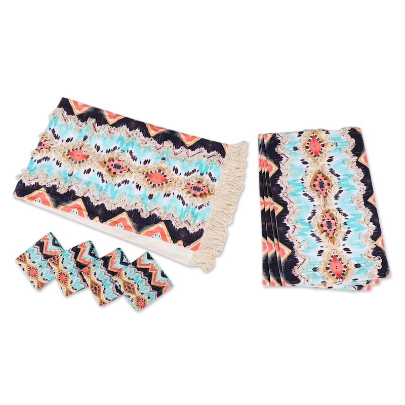 Novica Handmade Sunset Shores Cotton Table Linen Set (Set For 4)