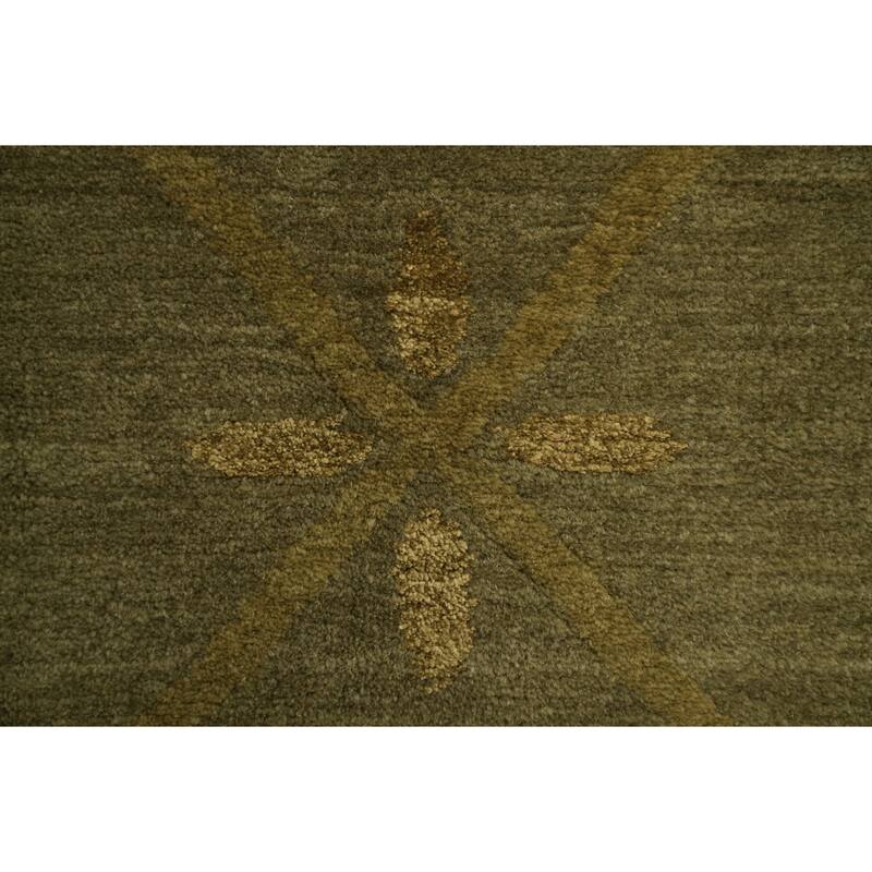 Hand Knotted Oriental 100% Wool Carpet Modern Geometric Green Nepalese Area Rug - 5' 3'' X 3' 0''