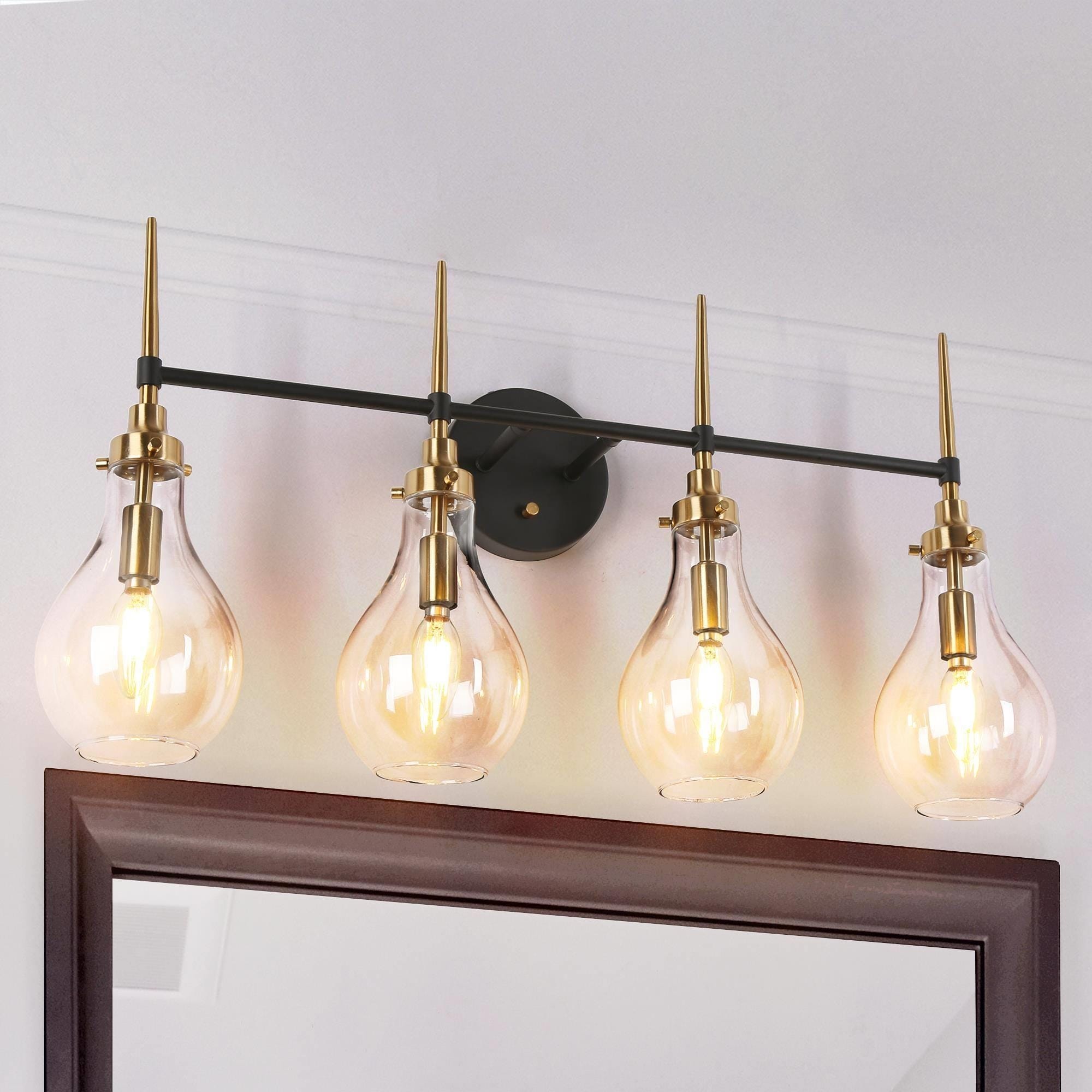 Synia Modern Glam 4-Light Bathroom Vanity Lights Globe Wall Sconce Lamp - L 28.3" x W 7.1" x H 14.5"