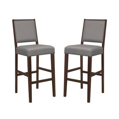 Set of 2 Upholstered Wooden Bar Stool in Grey and Espresso