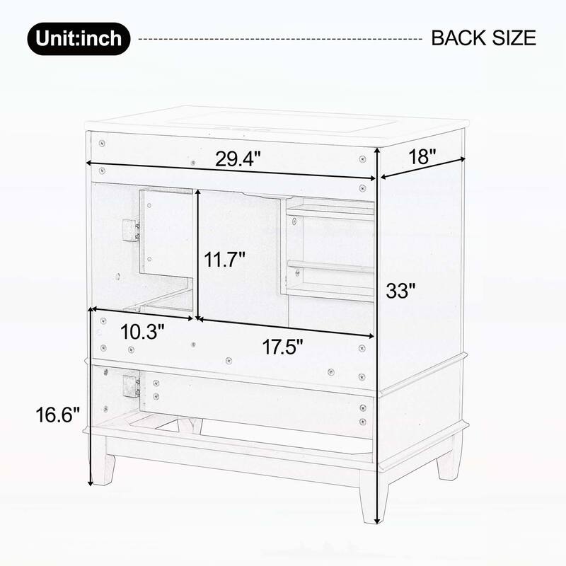 Freestanding Vanity Set with Shelf and Three Drawers,Soft Close Door