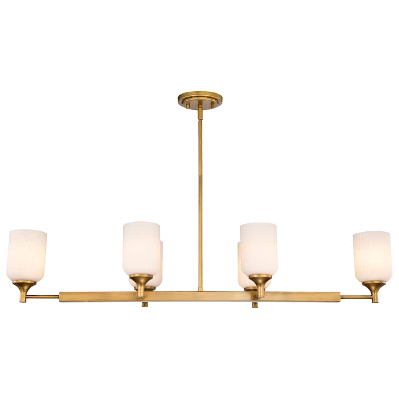 Solara 6 Light Island Pendant Natural Brass Finish Frosted Ribbed Glass - Natural Brass