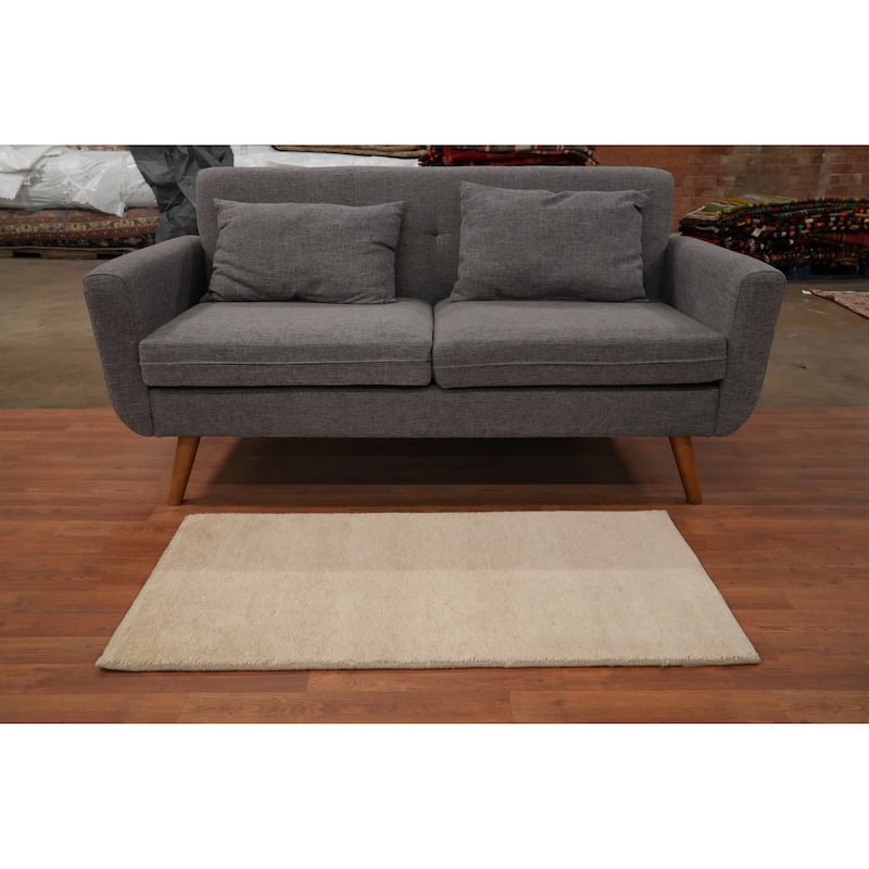 Hand Knotted Oriental 100% Wool Carpet Modern Solid Beige & Ivories Gabbeh Area Rug - 4' 0'' X 2' 1''