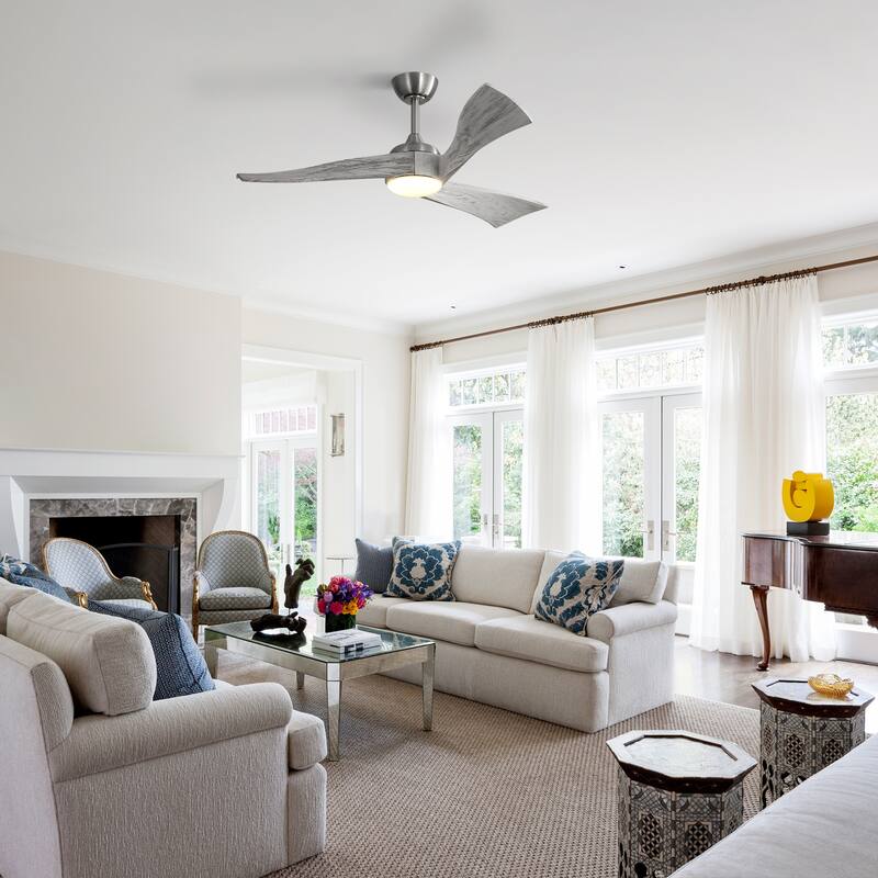 52"Solid Wood Ceiling Fan with Light Optional, 6-Speed Reversible DC Motor and Remote control,Smart Optional