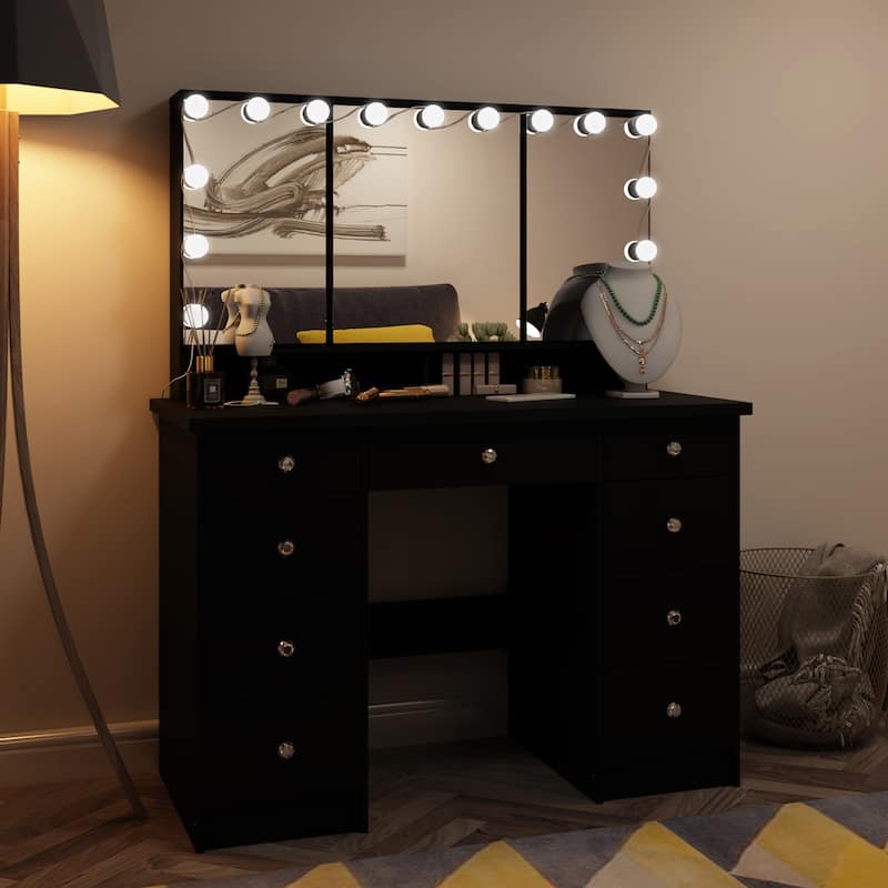 40.2"W Beauty Station with 3 Mirrors Makeup Vanity for Dressing