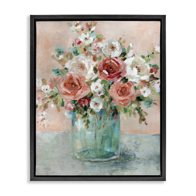 Stupell Red & White Roses Framed Floater Canvas Wall Art Design By Carol Robinson - 25 x 31 - Black