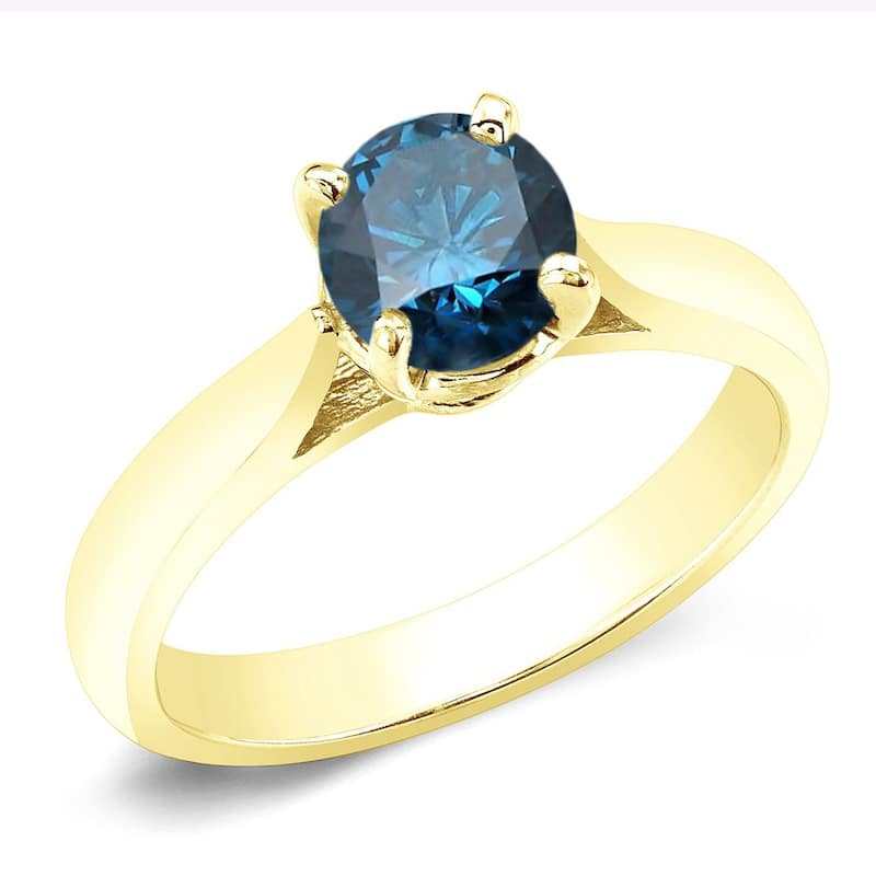 Auriya 14k Gold 3/4ctw Solitaire Blue Diamond Engagement Ring (I1-I2) - Yellow - 4