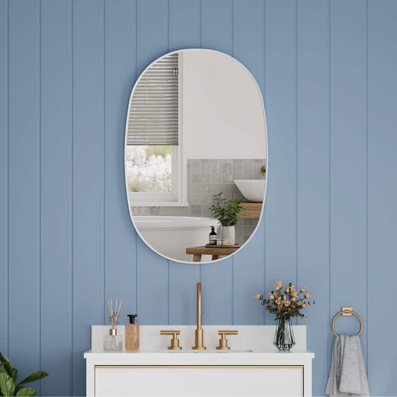 24 in. W x 36 in. H Bathroom Wall Mounted Oval Metal Framed Mirror - 24 in. W x 36 in. H - White