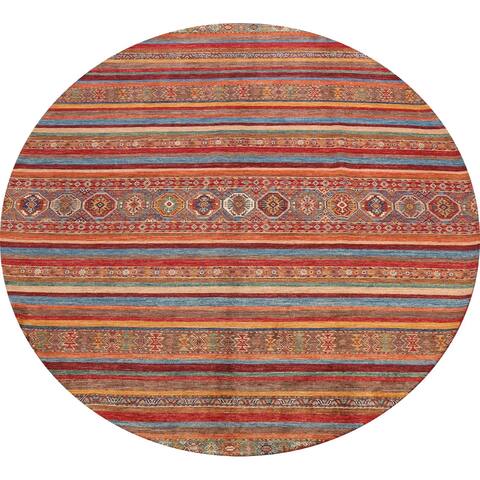 Vegetable Dye Stripe Moharramat Oriental Area Rug Wool Hand-knotted - 7'10" x 7'10" Round