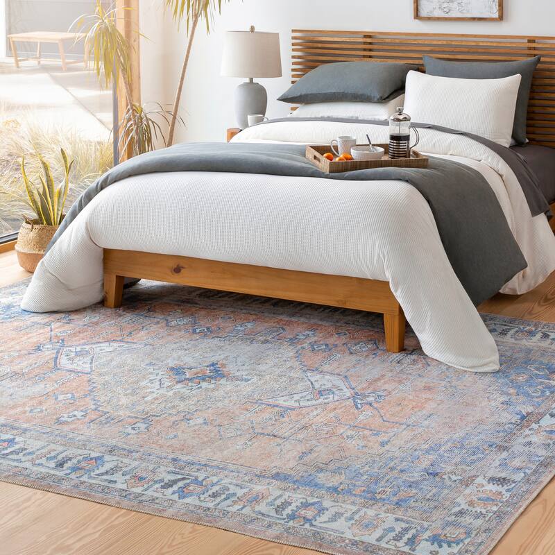 Artistic Weavers Mithras Traditional Medallion Machine Washable Area Rug - 7' 10" x 10' 2" - Blue/Orang