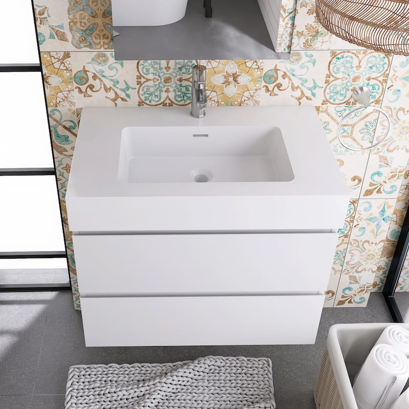 Floating Bathroom Vanity with Solid Surface Top