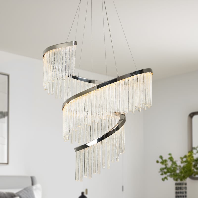 Modern LED 1-Light Luxury Water Curtain Glass Chandelier for Dining Living Room - 31.5" Dia. x 45.5" H