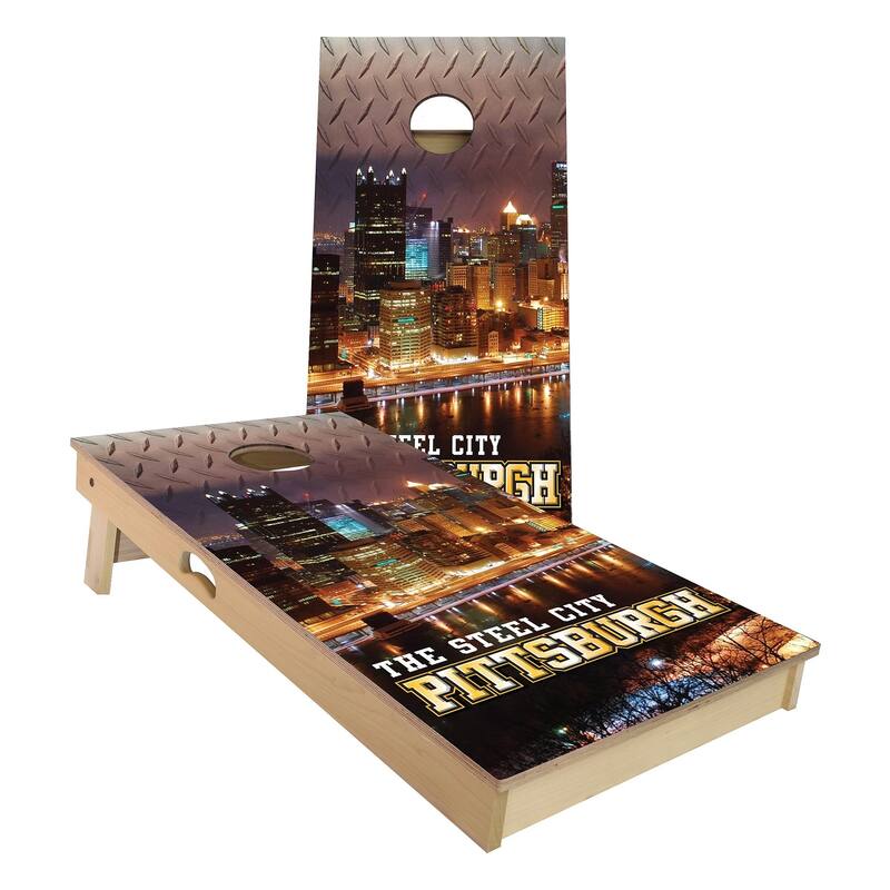 Pittsburgh City Outdoor Cornhole Board Set - Backyard 2x4 - Include Edge Lights