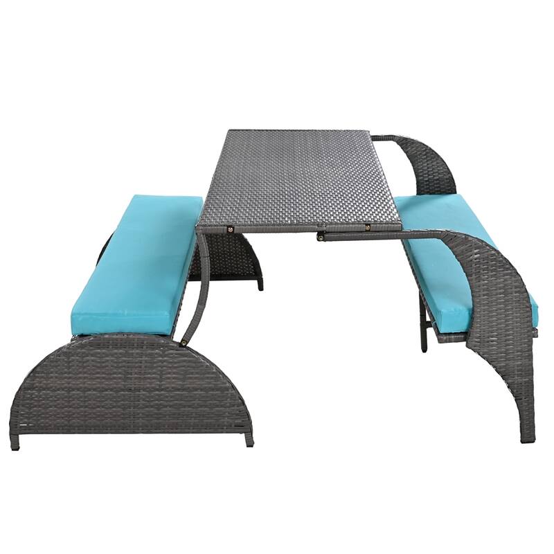 Outdoor Loveseat and Convertible to Four Seats and a Table - Blue