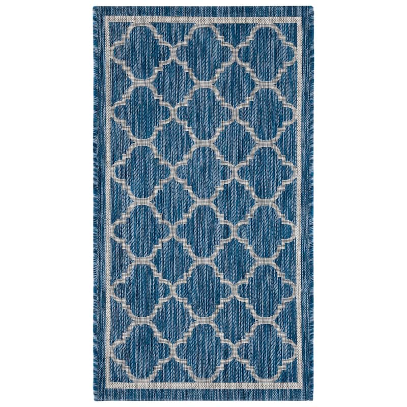 SAFAVIEH Courtyard Kamini Indoor/ Outdoor Waterproof Patio Backyard Rug - 2' x 3'7" - Navy/Grey