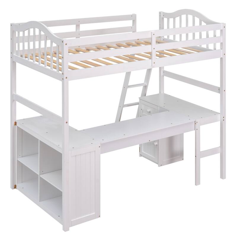 Multi-Functional Twin Loft Bed with Desk, Storage Drawers, and Shelves