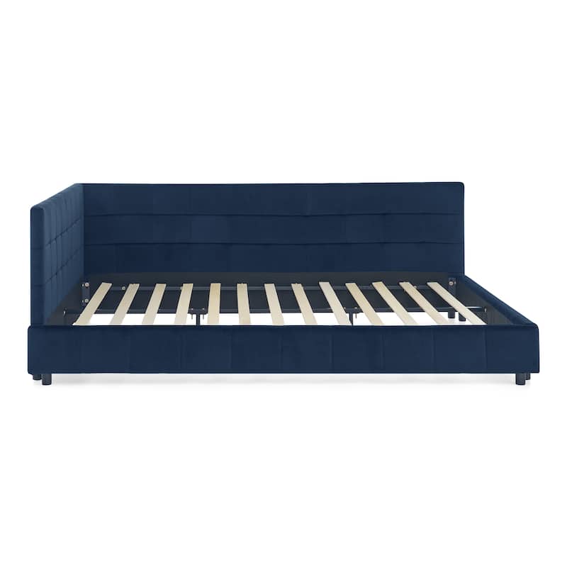 Queen Size Velvet Upholstered Daybed with Backrest and Armrests