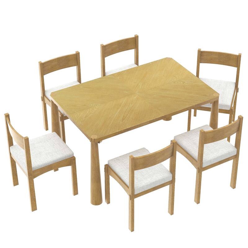 Retro 7-Piece Dining Table Set for 6 with Cushioned Seats and Exposed Tapered Legs by Harper&Bright Designs