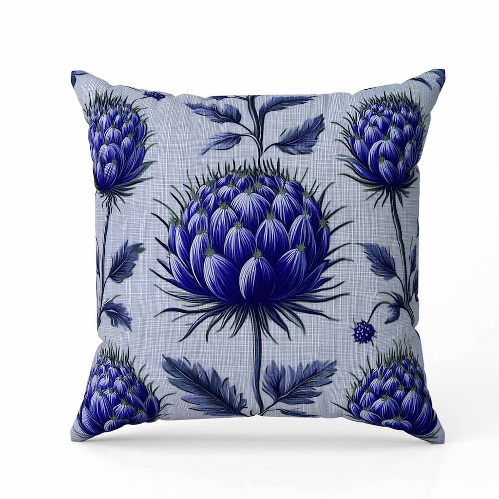Thistle Garden Faux Suede Reversible Throw Pillow Blue