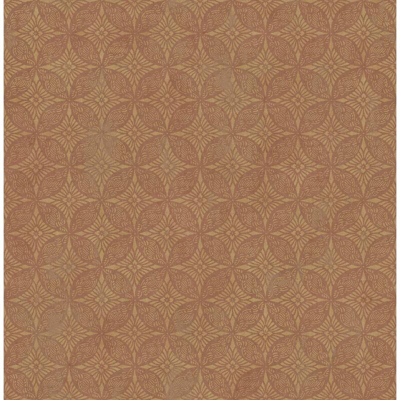Seabrook Designs Woodcroft Tile Medallion Unpasted Wallpaper - 20.5 in. W x 33 ft. L - Metallic Cinnamon